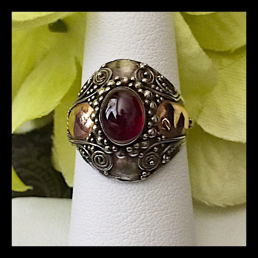 Sterling, copper & garnet ring
